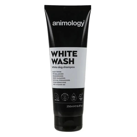 Black tube of animology white wash white wash shampoo for dogs one of the best whitening shampoos available