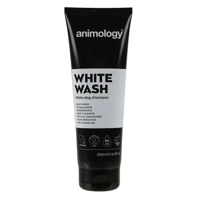 Black tube of animology white wash white wash shampoo for dogs one of the best whitening shampoos available