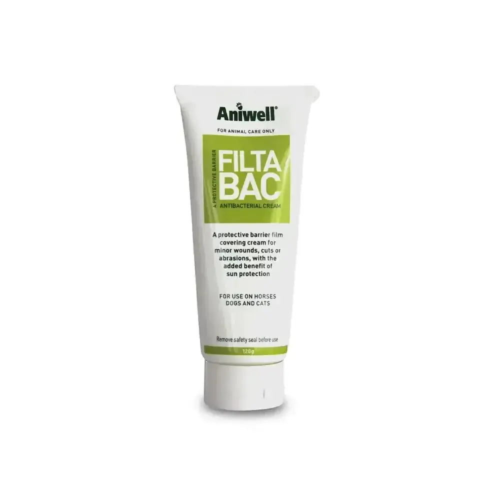 Aniwell filtabac antibacterial sunblock cream tube white with green label for heat-lamp burn protection