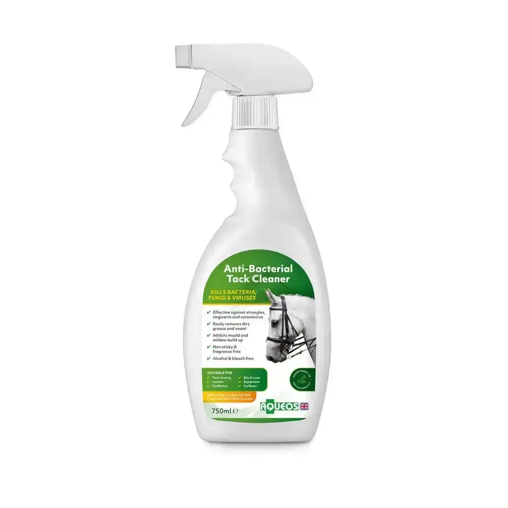 White plastic spray bottle of aqueos anti-bacterial tack cleaner 750ml for equestrian use with horses