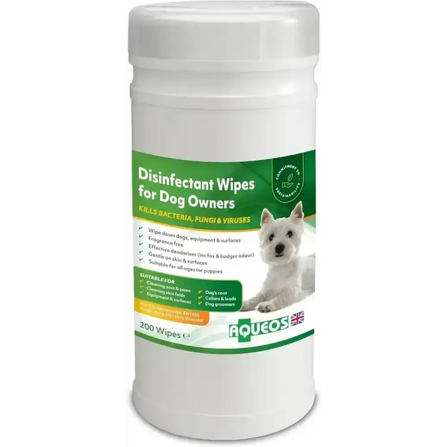 Aqueos Canine Disinfectant Wipes for Dogs and Owners 200 Wipes Pet Wipes