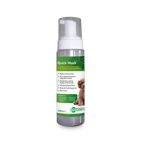 Aqueos Quick Wash No Rinse Dog Shampoo bottle for easy pet cleaning without water