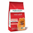 Red bag of arden grange dog mini breed chicken with amino acid hydrate featuring an orange pomeranian on front