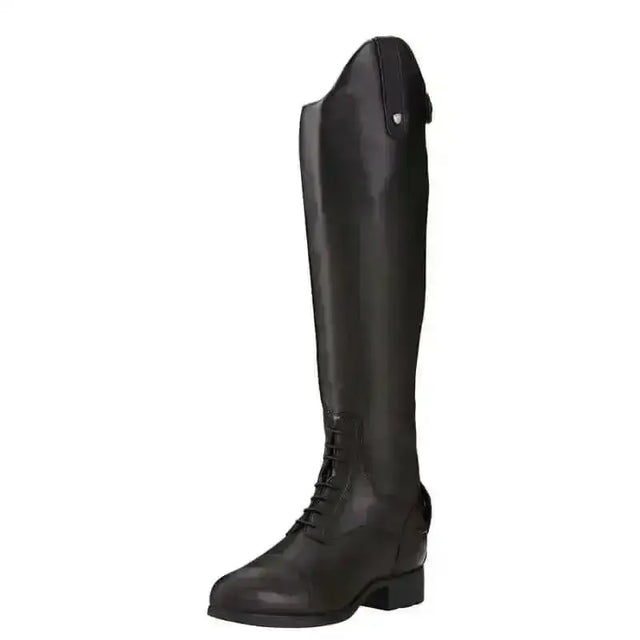 Black leather ariat bromont boots pro tall h2o insulated with sleek glossy finish and classic lace up design