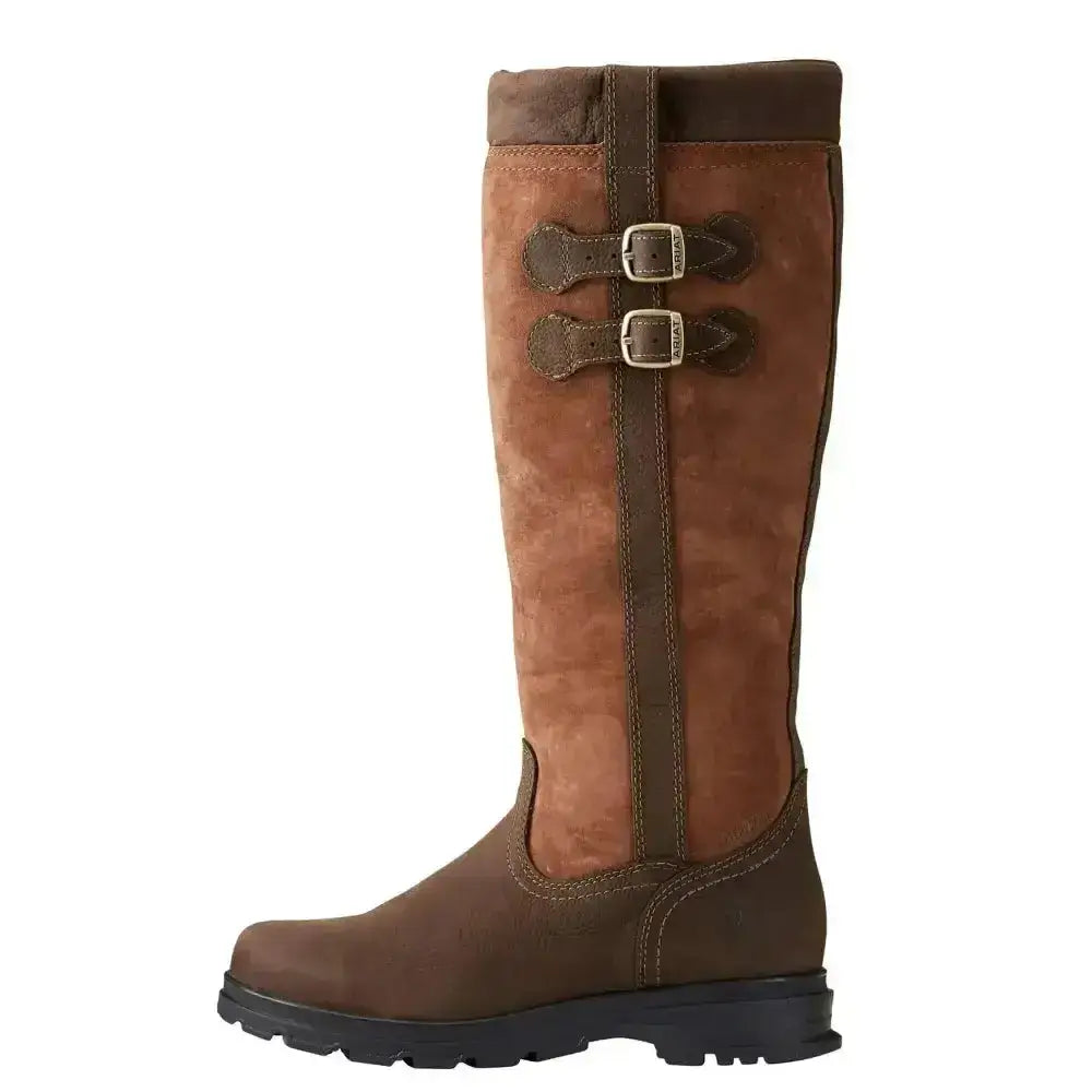 Brown suede and leather tall ariath eskdale h20 waterproof country boots with two adjustable buckle straps