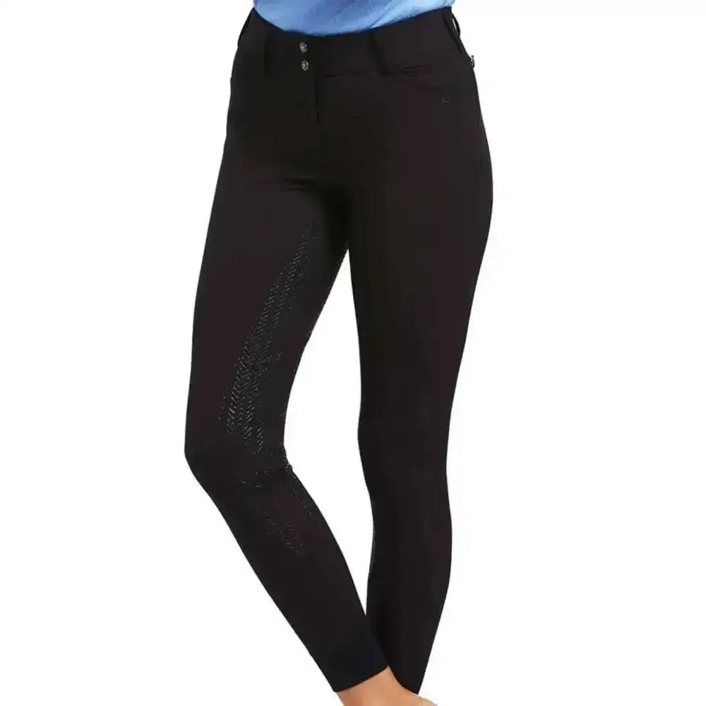 Black full seat prelude riding breeches with four-way performance stretch and double-weave twill fabric panels
