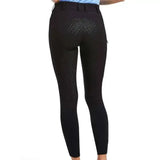 Black ariats prelude riding breeches back view with textured diamond panel and vertical stitching in double-weave twill fabric