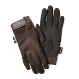 A pair of dark brown ariat insulated tek grip winter riding gloves with reinforced stitching and textured fabric finish