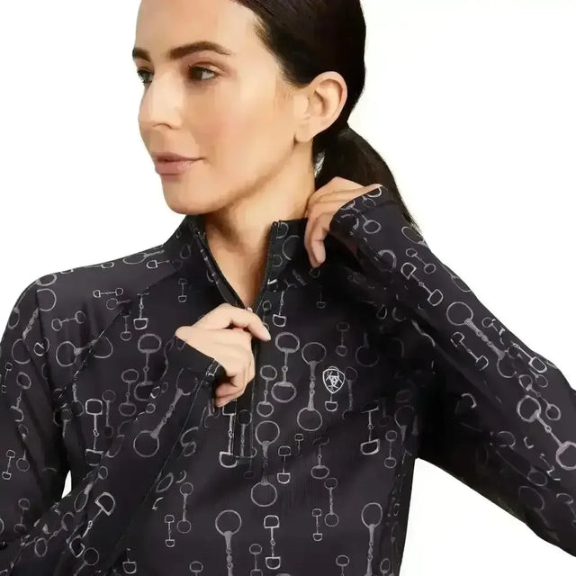 Ariat Lowell Base Layer 2.0 1/4 Zip Black Bit Print X Small Base Layers