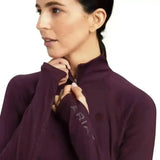 Deep purple ariat lowell base layer 2.0 1/4 zip athletic jacket with subtle chest and sleeve logo for updated lowell combines