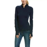 Navy blue long-sleeved ariat lowell base athletic top with quarter-zip and ribbed cuffs perfect for layering