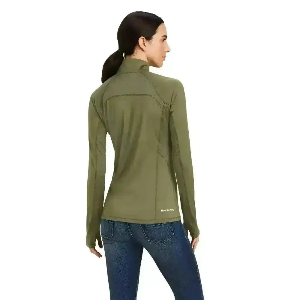 Olive green long-sleeved athletic jacket with high collar and seams from ariat lowell base layer 2.0 updated lowell combines
