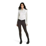 White long-sleeved equestrian shirt with gray feather pattern and small chest logo in the ariat lowell base layer 2.0