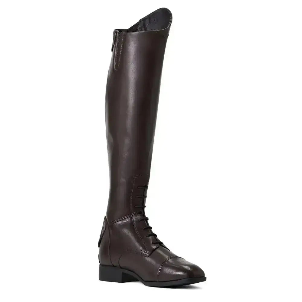 Dark brown leather ariat palisade long riding boots with sleek polished finish and classic lace up design