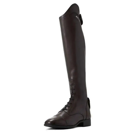 Dark brown leather ariat palisade long riding boots with polished finish and classic lace-up design