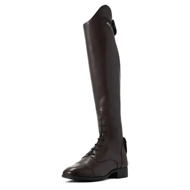 Dark brown leather ariat palisade long riding boots with polished finish and classic lace-up design