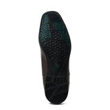 Black ariat palisade long riding boots with textured rubber sole and dark green accent pattern