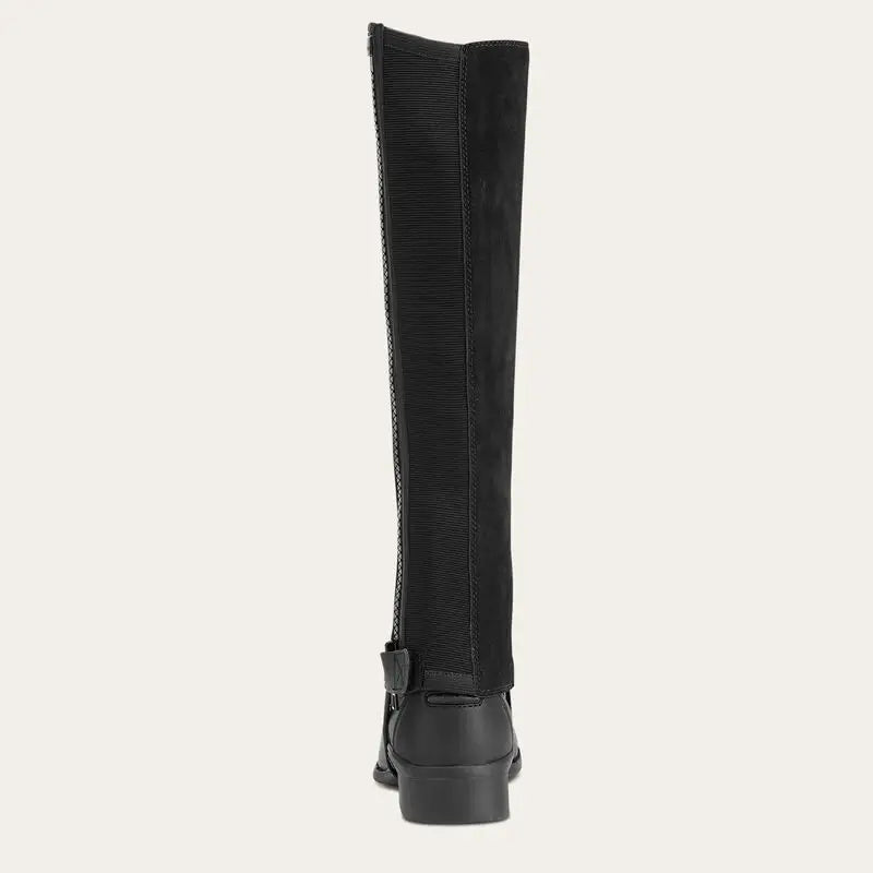Black ariat scout half chaps knee-high boot with suede upper and textured elastic side panel