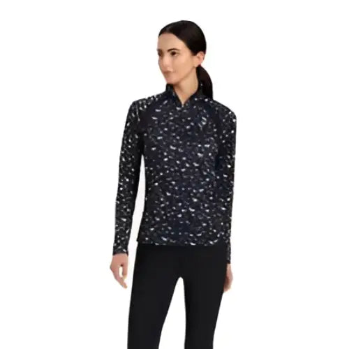 Ariat Sunstoppers dark navy long-sleeve base layer with moisture movement fabric and heat series technology floral design