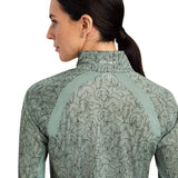 Light green long-sleeve ariat sunstoppers base layer with heat series technology and moisture movement fabric for riding
