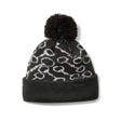 Black ariat tarisia beanie with white horsebit pattern and black pom pom contrast cuff beanie winter hat
