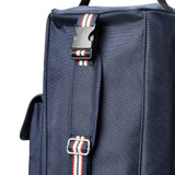 Ariat Team Tall boot bag in navy blue durable poly canvas with red white and blue striped straps and black buckles