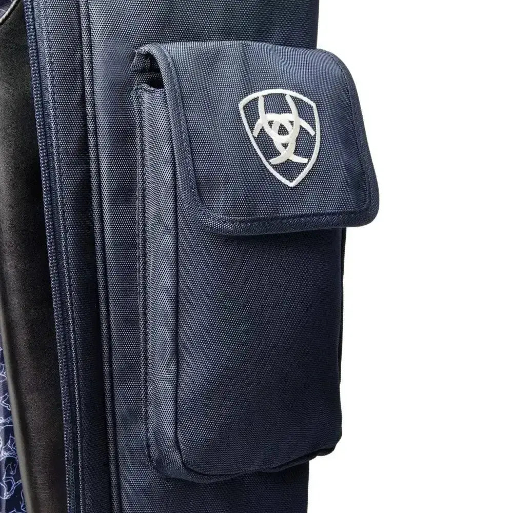 Dark navy blue ariat team tall riding boot bag with white biohazard shield logo in durable poly canvas material