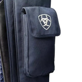 Dark navy blue ariat team tall riding boot bag with white biohazard shield logo in durable poly canvas material