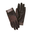 A pair of dark brown ariat tek grip riding gloves with textured fabric and reinforced palm for better grip