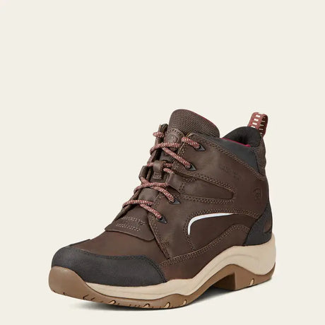 Ariar telluride ii h20 dark brown hiking boot with full-grain leather upper maroon laces white stripe and beige midsole