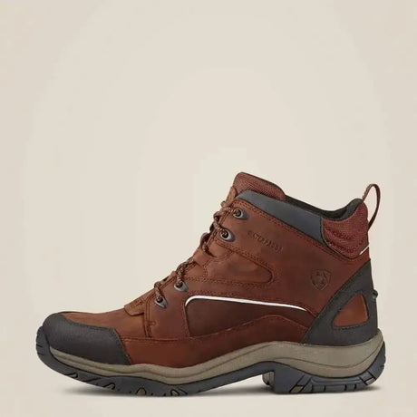Brown leather ariat telluride h20 laced riding boot with full-grain leather upper and rugged sole in copper