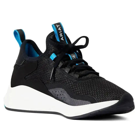 Black and blue ariat wms ignite waterproof trainers with textured knit upper white midsole and black laces