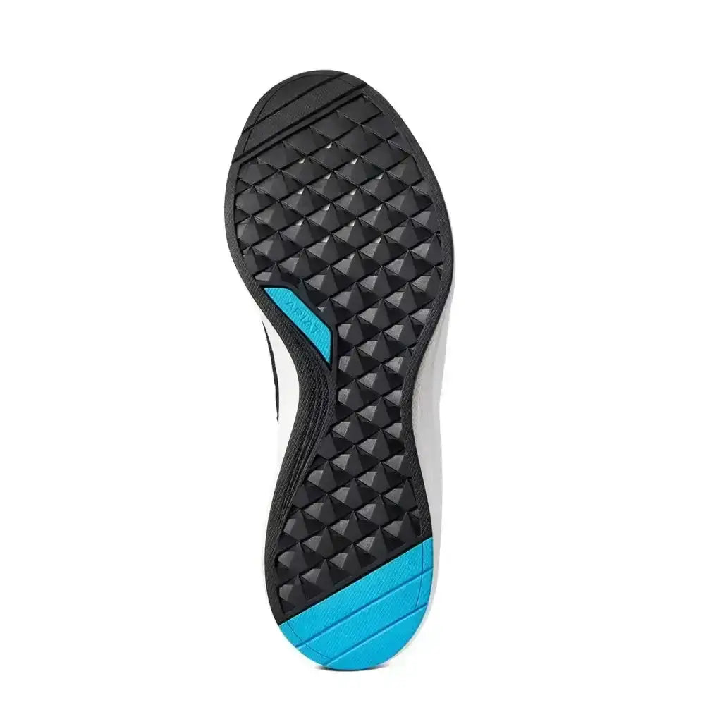 Black and bright blue rubber sole with diamond texture on ariat wms ignite waterproof trainers