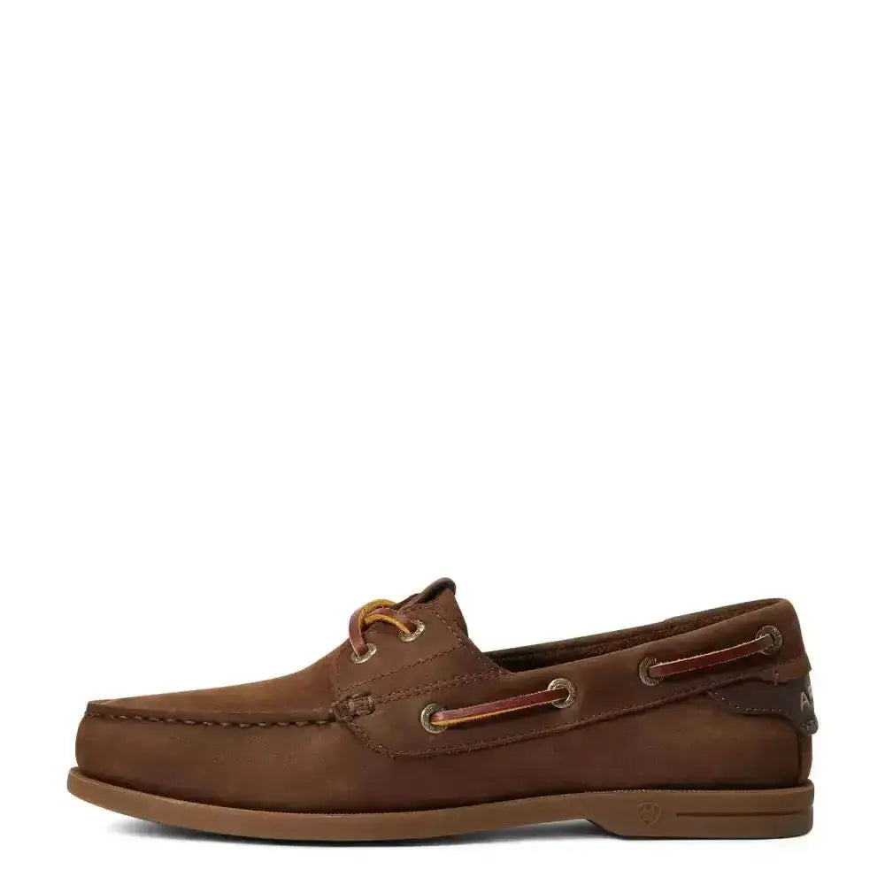 Brown leather ariats womens antigua boat shoes with buttery soft leather tan laces and durable welt stitching
