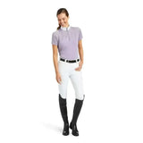 Lavender ariat womens airway short sleeved show shirt with white collar and front zipper perfect for riding