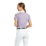 Lavender ariat womens airway zip short sleeved show shirt with white collar and subtle stitching details