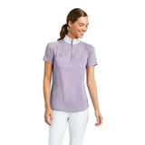 Lavender ariat womens airway zip short sleeved show shirt with white collar and subtle pattern detailing