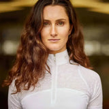 White high neck ariat womens airway zip short sleeved show shirt with sheer lace detailing and front zipper