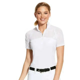 Ariar womens airway zip short white polo shirt with zipper collar and subtle texture for show use