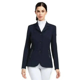 Navy blue ariat womens galatea equestrian jacket with black buttons and zipper pockets for riding use