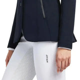 White ariat womens galatea equestrian pants with subtle geometric texture and embroidered brand name on the side