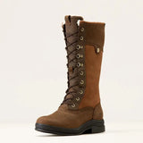 Brown leather lace-up ariat wythburn boot with suede upper black sole featuring 4lr™ technology and waterproof insulation