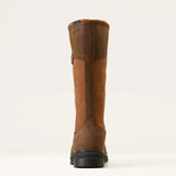 Brown leather ariat wythburn riding boot with tan suede panel decorative stitching and 4lr technology waterproof insulated design