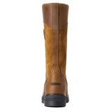 Tan and brown leather ariat wythburn waterproof boot with suede upper stitched detailing and black rubber sole