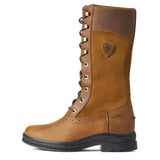 Ariar wythburn waterproof tall riding boot in tan leather and suede with gold eyelets and black sole for fashion-forward country styling
