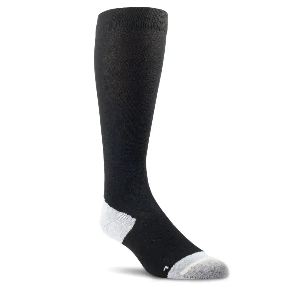 Black ariattek performance socks with white gray accents and ribbed cuff in a slimline performance design