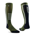 Ariattek slimline performance riding socks in olive green and black with white stripes and ariat branding
