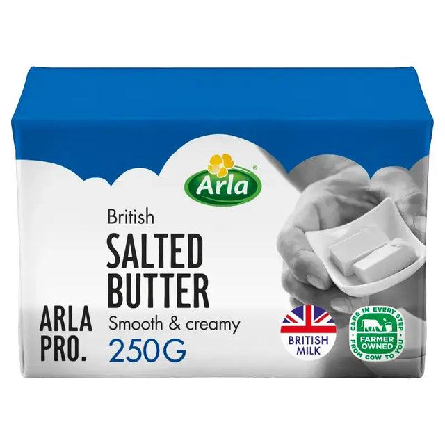 Arla butter pack showing Arla pro label on yellow butter pack perfect for professional kitchens and cooking use