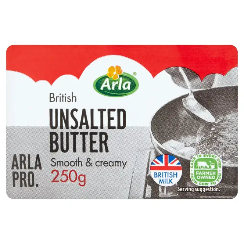 Arla pro butter pack showing the back side with nutritional info on the arla butter pack packaging