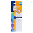Arm & hammer fresh 360 degree dog toothbrush with yellow and blue handle and coconut oil-based formula for long lasting clean